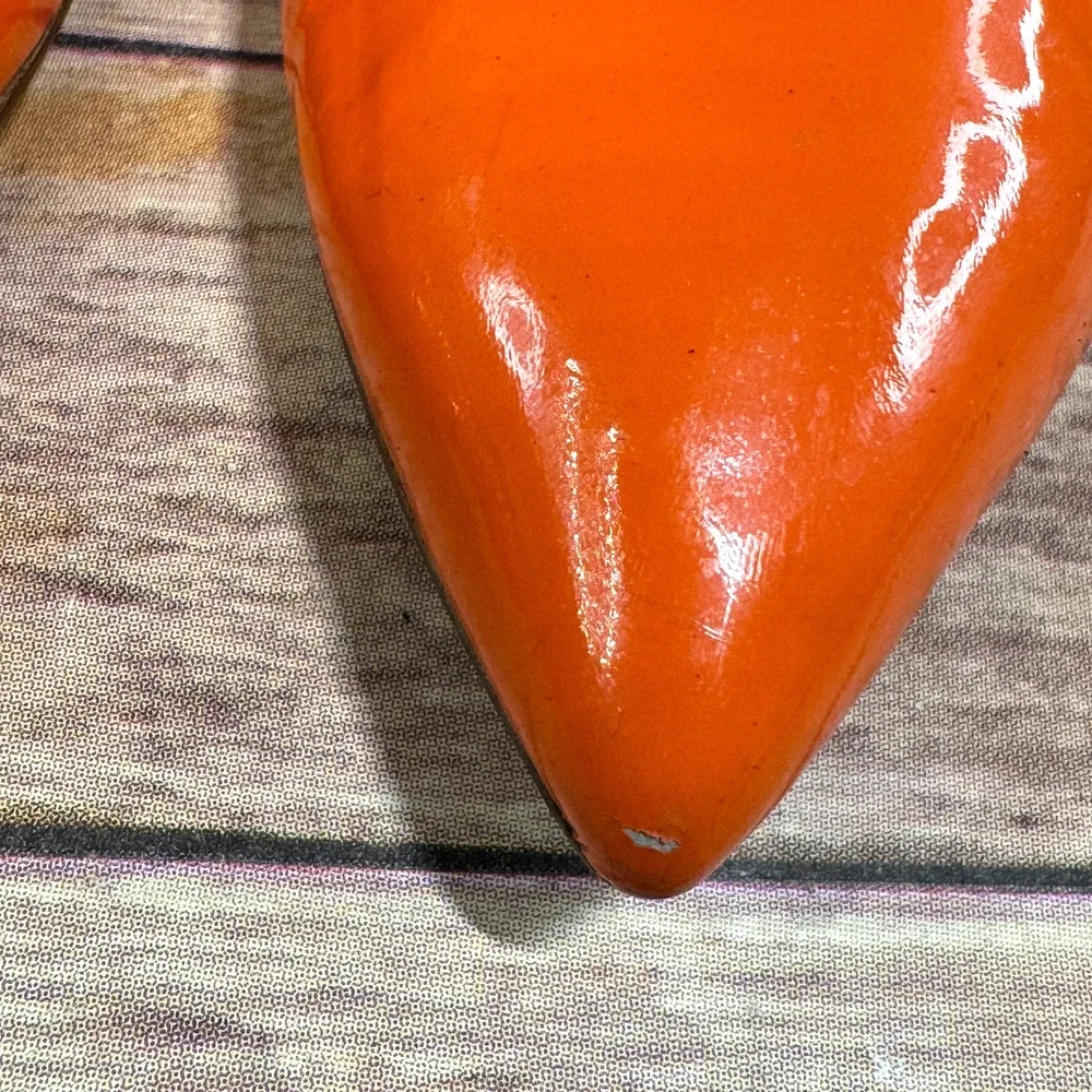 J.Crew Womens Bright Orange Patent Leather Point To Flat Shoes Made In Italy 9